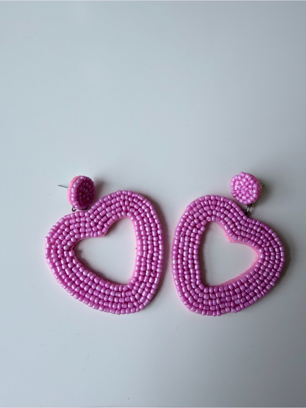 Pink Beaded Heart Drop Earrings